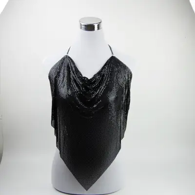 Black Mesh Cowl Neck Top for Women