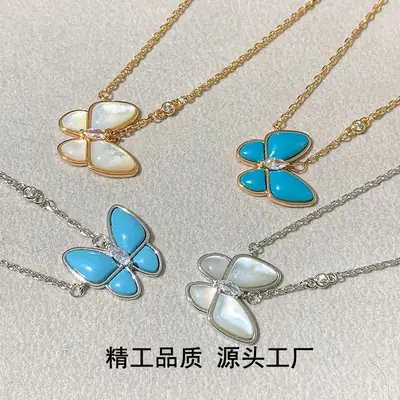 Blue Butterfly Necklace Gold Silver White Fritillaria Elegant Daily Wear thumbnail 1