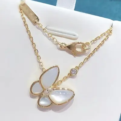 Blue Butterfly Necklace Gold Silver White Fritillaria Elegant Daily Wear thumbnail 3