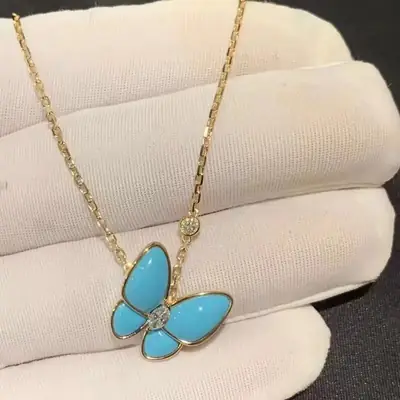 Blue Butterfly Necklace Gold Silver White Fritillaria Elegant Daily Wear thumbnail 4