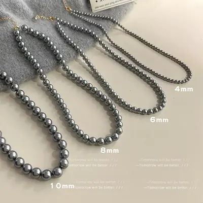 Gray Pearl Necklace Women 4-10mm Stylish Daily Wear