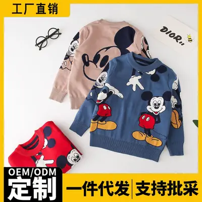 Kids Mickey Knit Sweater Cotton Red Blue Pink