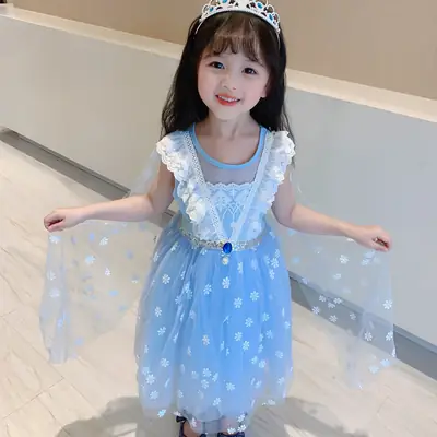 Blue Floral Princess Dress for Girls Summer Formal Wear