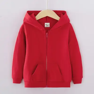 Kids Red Hoodie Zipper Casual Top