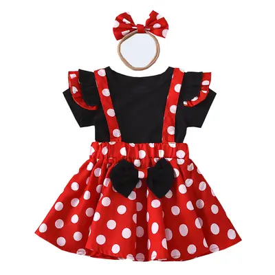 Girls Red Polka Dot Dress with Bow Headband Set