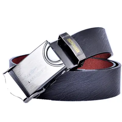 Men's Black Leather Belt with Silver Buckle