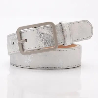 Silver Textured PU Belt for Women with Alloy Buckle
