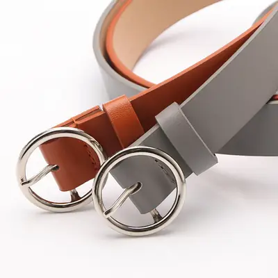 Women's Round Buckle Belt Gray Orange Casual Fashion