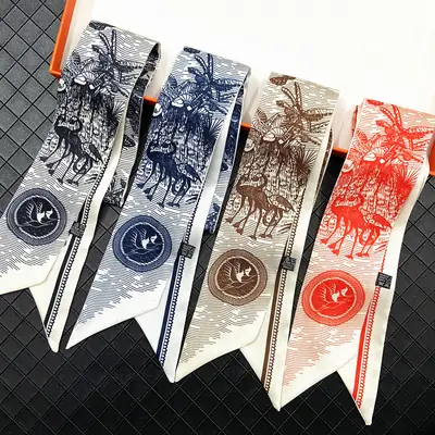 Women's Printed Scarf Ribbon Set Multi Color