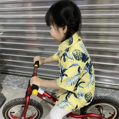 Kids Summer Floral Short Sleeve Shirt Boys Girls School Wear thumbnail 2