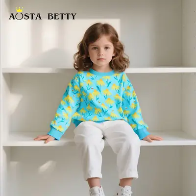 Girls Cotton Flower Printed Long Sleeve Sweater Autumn