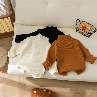 Girls Solid Color Knit Sweater Autumn Winter Kids Casual