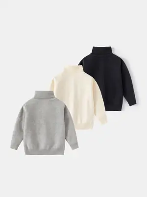 Kids Cotton Turtleneck Sweater Cream Gray Black Winter