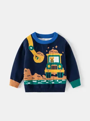 Boys Cotton Bear Sweater Navy Blue Winter Size 100