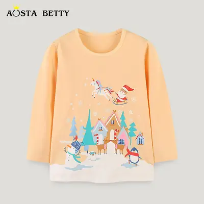 Kids Cotton Long Sleeve T-Shirt Christmas Style