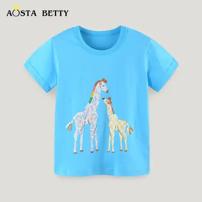 Cotton Giraffe Print T-Shirt Summer Trendy Kids