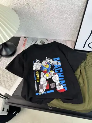 Kids Gundam Robot T-Shirt Summer Short Sleeve White 90cm