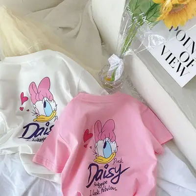 Girls Cotton T-Shirt Summer Donald Duck White