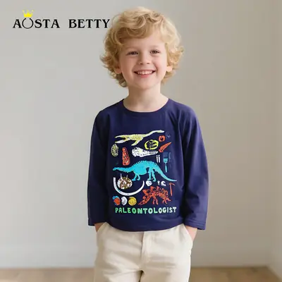 Autumn Long Sleeve Dinosaur Boys T-Shirt Medium Small