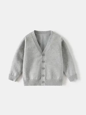 Children's Grey V-Neck Cardigan Spring Cotton Wool Coat