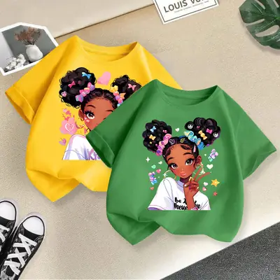 Girls Printed Summer T-Shirt Casual White Black Pink Kids Wear thumbnail 3