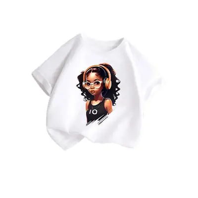 Girls' Graphic Loose T-Shirt Summer Casual White Pink Black thumbnail 5
