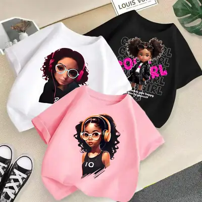 Girls Graphic Loose T-Shirt Summer Casual Kids Multi Color