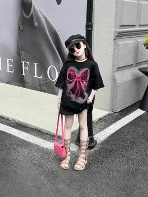Girls Black Loose T-Shirt Summer Korean Style