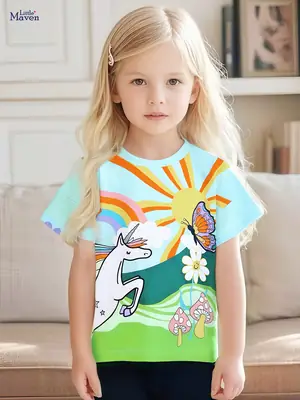 Girls Cotton Printed T-Shirt Summer Unicorn Design