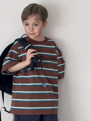 Children Striped T-Shirt Dark Brown Cotton Blend