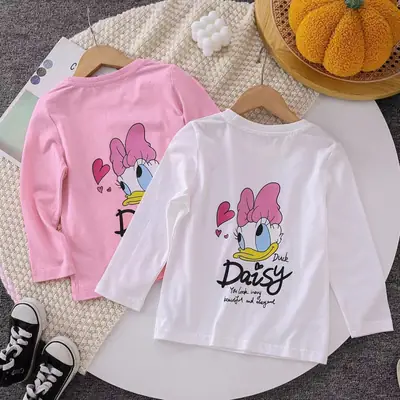 Girls Long Sleeve Cotton T-Shirt Daisy Print Autumn Spring