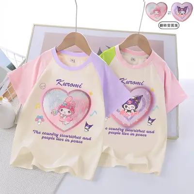 Girls Cotton Color-Changing Sequin T-Shirt Summer