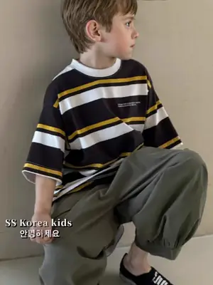 Boys Striped Short Sleeve T-Shirt Loose Fit Summer
