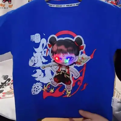 Kids Luminous Cartoon T-Shirt Blue Short Sleeve Summer