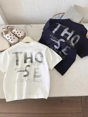 Boys Loose Graphic T-Shirt White Navy Summer Trendy