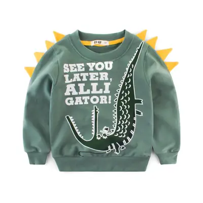 Boys Autumn Graphic Sweatshirt Green Alligator Design