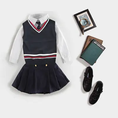 Children's Royal Blue Wool Vest Skirt Set