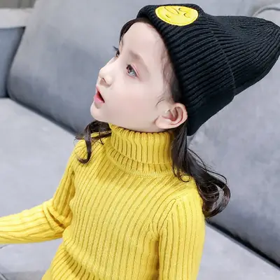 Girls Velvet Turtleneck Sweater Winter Warm Thickened Yellow