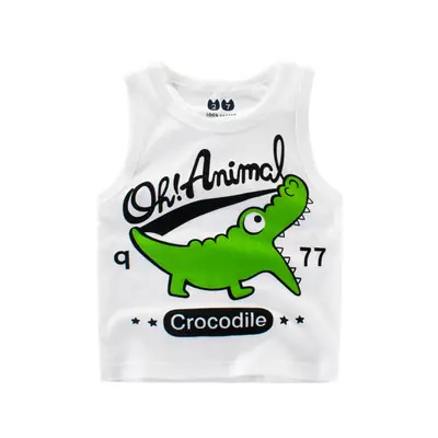 Kids Sleeveless Vest Crocodile Print White Summer