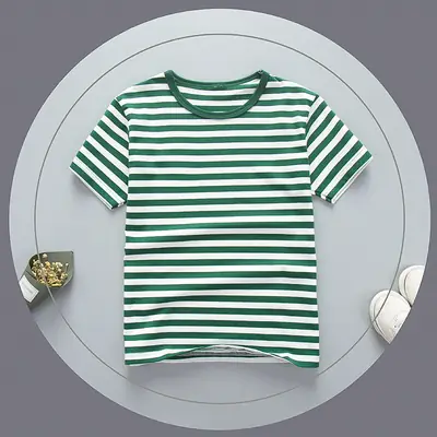 Children's Green Striped Cotton T-Shirt Summer