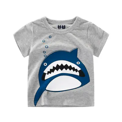 Kids Shark Print T-Shirt Summer Short Sleeve Round Neck