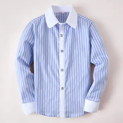 Blue Striped Cotton School Shirt Boys Girls Middle School