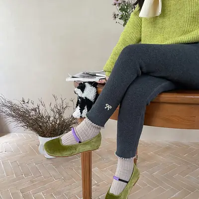 Kids Velvet Lined Leggings Black Cotton Winter Warm
