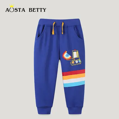 Blue Cartoon Print Sweatshirt Pants for Kids Middle Size
