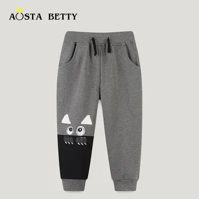 Kids Cartoon Cat Print Sweatshirt Pants Grey Black Cotton 3-12Y