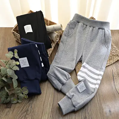 Kids Gray Knitted Pants Winter Warm Cotton Loose Fit