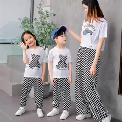Kids Anti-Mosquito Harem Pants White Black Checkered