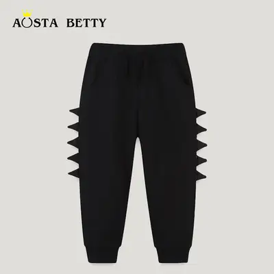 Black Dinosaur Themed Cotton Joggers for Kids