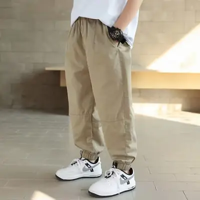 Khaki Loose-Fitting Pants for Kids Summer Comfort