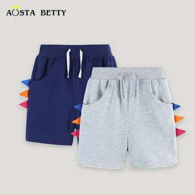Dinosaur Dino Shorts Navy Grey Kids Knitted Summer Wear